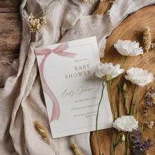 Load image into Gallery viewer, Pink Bow Baby Shower Invitation, Baby Girls Coquette Ribbon Template, Digital Download 2031
