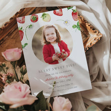 Load image into Gallery viewer, 0326 Berry sweet Strawberry 5th Birthday Photo Invite, Editable Template, Digital Download
