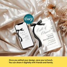 Load image into Gallery viewer, Black bow Eight &amp; Elegant 8th Birthday Invitation, Editable template, Digital Download 0324
