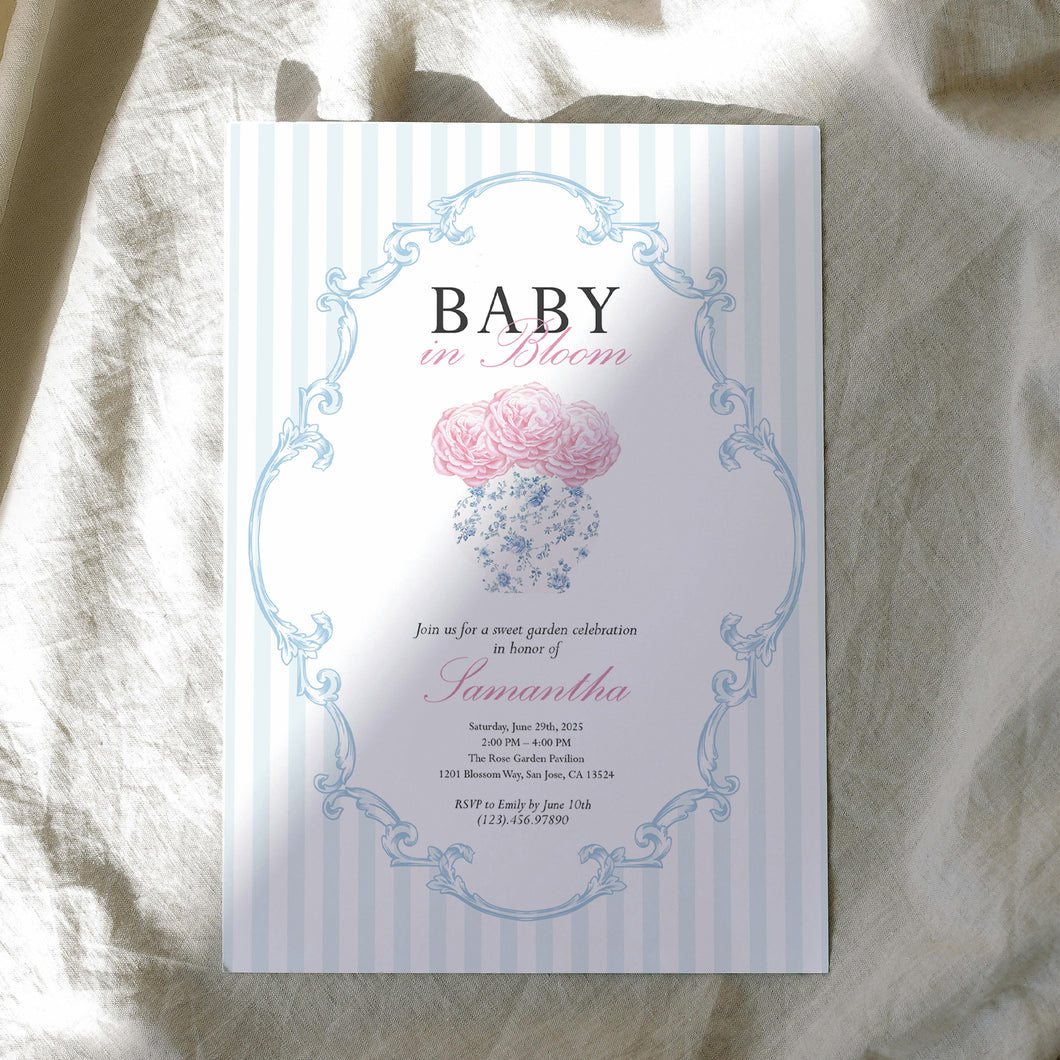 Corjl editable baby in bloom invitation 2014