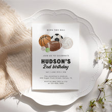 Load image into Gallery viewer, Born Two Ball Sports Birthday Invitation for Boys 2nd Party Invite Editable Corjl Template 0334
