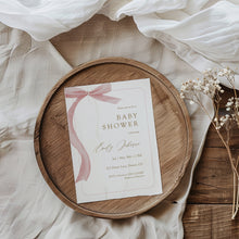 Load image into Gallery viewer, Pink Bow Baby Shower Invitation, Baby Girls Coquette Ribbon Template, Digital Download 2031
