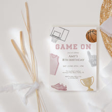 Load image into Gallery viewer, Pink Game On Basketball 8th Birthday Invitation, Girls Sports Birthday Invite Template, Editable Corjl 0333
