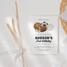 Load image into Gallery viewer, Born Two Ball Sports Birthday Invitation for Boys 2nd Party Invite Editable Corjl Template 0334
