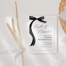 Load image into Gallery viewer, Black bow Eight &amp; Elegant 8th Birthday Invitation, Editable template, Digital Download 0324
