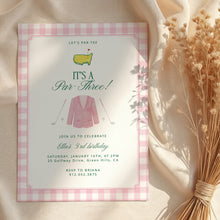 Load image into Gallery viewer, 0329 Golf 3rd Birthday Invitation Template, It’s a Par-Three Pink Party Invite, Editable Digital Download
