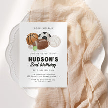 Load image into Gallery viewer, Born Two Ball Sports Birthday Invitation for Boys 2nd Party Invite Editable Corjl Template 0334
