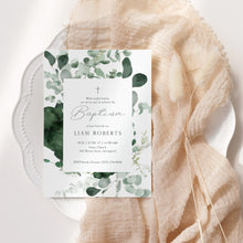 Load image into Gallery viewer, 0501 greenery baptism invitation template
