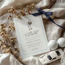 Load image into Gallery viewer, Teddy Bear Little Golfer Is On The Way Blue Golf Baby Shower Invitation 2041
