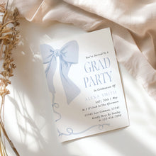 Load image into Gallery viewer, Blue Bow Graduation Party Invite Coquette Preppy Girl Editable Template 0808

