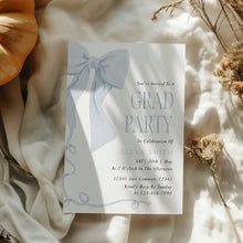 Load image into Gallery viewer, Blue Bow Graduation Party Invite Coquette Preppy Girl Editable Template 0808
