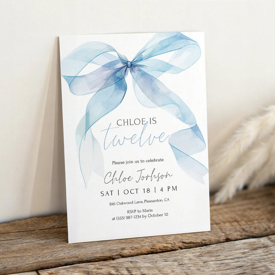 0318 blue watercolor bow birthday invitation