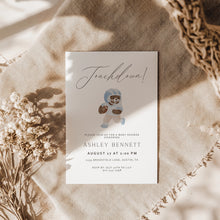 Load image into Gallery viewer, 2032 Light Blue Touchdown Teddy Bear Football Baby Shower Invite, Editable Template, Digital Download
