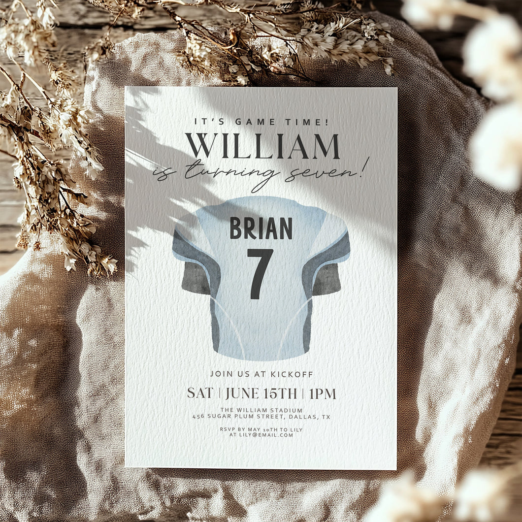 0325 Football Game Time Jersey Birthday Invitation, Editable Template, Digital Download