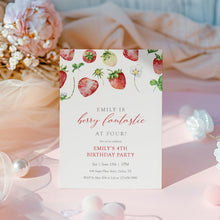 Load image into Gallery viewer, 0326 Strawberry berry four Invite, Editable Girl 4th Birthday Template, Digital Download
