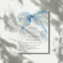 Load image into Gallery viewer, 0318 blue watercolor bow birthday invitation
