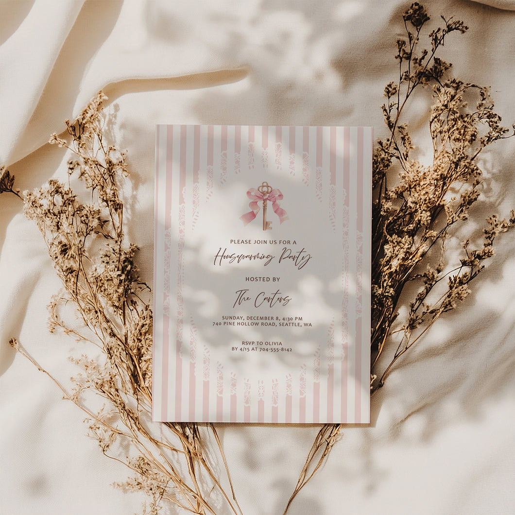 2035 Pink Whimsical Coquette Housewarming Invite, Moving Announcement, Editable Template, Digital Download