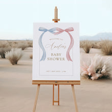 Load image into Gallery viewer, 2031 Pink Blue Bow Coquette Gender Reveal Baby Shower Sign, Digital Download

