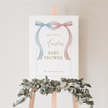 Load image into Gallery viewer, 2031 Pink Blue Bow Coquette Gender Reveal Baby Shower Sign, Digital Download
