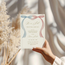 Load image into Gallery viewer, Blue Pink Bow Gender Reveal Invitation, Watercolor Elegance Minimal Classic, Digital Download 2031
