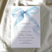 Load image into Gallery viewer, 0318 blue watercolor bow birthday invitation
