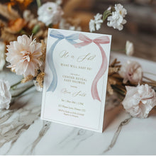 Load image into Gallery viewer, Blue Pink Bow Gender Reveal Invitation, Watercolor Elegance Minimal Classic, Digital Download 2031
