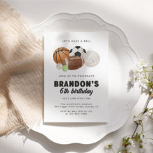Load image into Gallery viewer, Sports Birthday Invitation for Boys Lets Have a Ball Basketball Baseball Football Party Invite 0334

