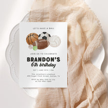Load image into Gallery viewer, Sports Birthday Invitation for Boys Lets Have a Ball Basketball Baseball Football Party Invite 0334
