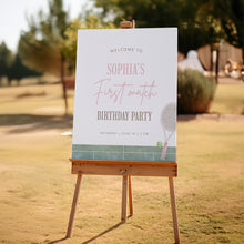 Load image into Gallery viewer, Pink Tennis First Birthday Welcome Sign Template, Editable 1st B day Party Sign 0312
