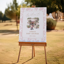 Load image into Gallery viewer, Baby Is Brewing Welcome Sign, Pink Floral Baby Shower Cafe Theme Editable Corjl 2044

