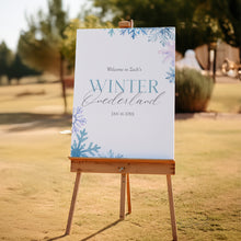Load image into Gallery viewer, 0319 Blue Winter Onderland Snow Flakes 1st Birthday party Welcome sign template (digital download)
