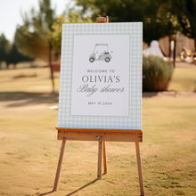 Load image into Gallery viewer, Sage green gingham golf cart baby shower welcome sign 2041
