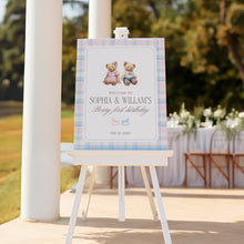 Load image into Gallery viewer, Pink &amp; Blue Bearly First Birthday Welcome Sign Template | Editable Twin Siblings Teddy Bear Digital Download 0327
