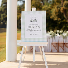 Load image into Gallery viewer, Sage green gingham golf cart baby shower welcome sign 2041
