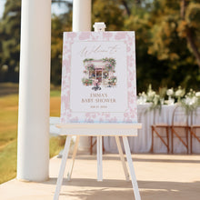 Load image into Gallery viewer, Baby Is Brewing Welcome Sign, Pink Floral Baby Shower Cafe Theme Editable Corjl 2044
