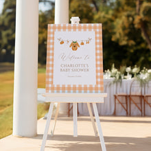 Load image into Gallery viewer, Autumn Baby Shower Welcome Sign, Editable Gingham Template, Little Pumpkin is on the Way, Digital Download 2028
