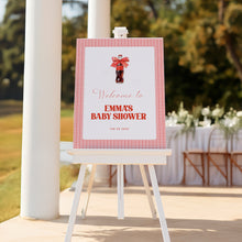 Load image into Gallery viewer, She Is Ready to Pop Baby Shower Welcome Sign Red Gingham Bow 2039
