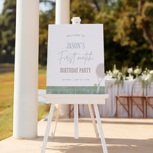 Load image into Gallery viewer, Blue Tennis First Birthday Welcome Sign Template, Editable 1st B day Party Sign 0312
