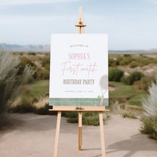 Load image into Gallery viewer, Pink Tennis First Birthday Welcome Sign Template, Editable 1st B day Party Sign 0312
