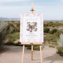 Load image into Gallery viewer, Baby Is Brewing Welcome Sign, Pink Floral Baby Shower Cafe Theme Editable Corjl 2044
