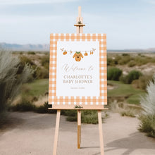 Load image into Gallery viewer, Autumn Baby Shower Welcome Sign, Editable Gingham Template, Little Pumpkin is on the Way, Digital Download 2028

