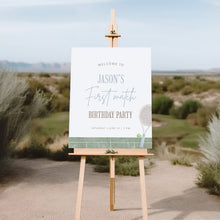 Load image into Gallery viewer, Blue Tennis First Birthday Welcome Sign Template, Editable 1st B day Party Sign 0312
