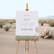 Load image into Gallery viewer, Blue Tennis First Birthday Welcome Sign Template, Editable 1st B day Party Sign 0312
