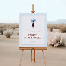 Load image into Gallery viewer, She Is Ready to Pop Baby Shower Welcome Sign Blue Gingham Bow 2039
