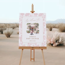 Load image into Gallery viewer, Baby Is Brewing Welcome Sign, Pink Floral Baby Shower Cafe Theme Editable Corjl 2044
