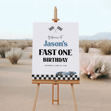 Load image into Gallery viewer, Race Car Birthday Welcome Sign Fast One 1st Birthday 0330
