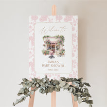 Load image into Gallery viewer, Baby Is Brewing Welcome Sign, Pink Floral Baby Shower Cafe Theme Editable Corjl 2044
