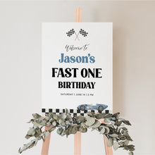 Load image into Gallery viewer, Race Car Birthday Welcome Sign Fast One 1st Birthday 0330

