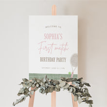 Load image into Gallery viewer, Pink Tennis First Birthday Welcome Sign Template, Editable 1st B day Party Sign 0312
