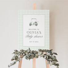 Load image into Gallery viewer, Sage green gingham golf cart baby shower welcome sign 2041
